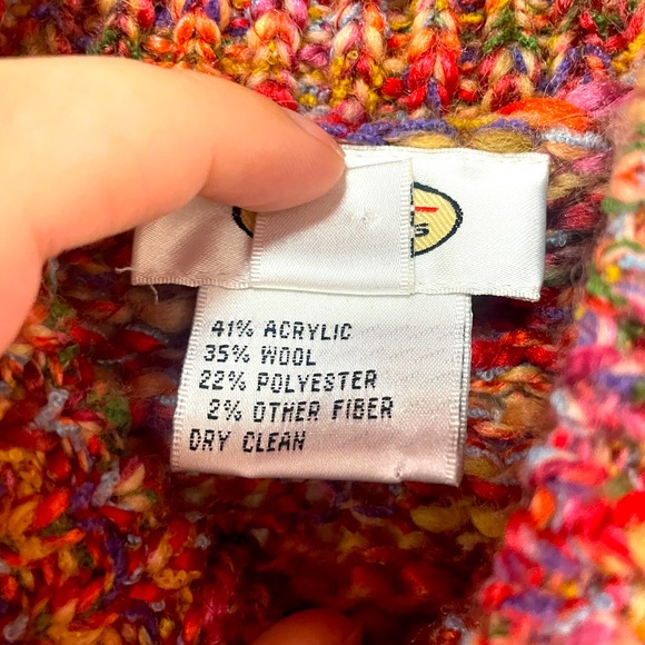 Talbots Multicolor Wool Blend Pink Yellow Blue Knit Button Vest Sz L - Picture 4 of 5
